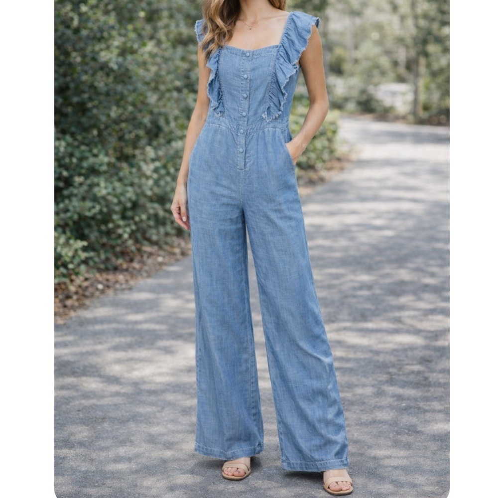 Current Air Ruffle Sleeve Denim Jumpsuit